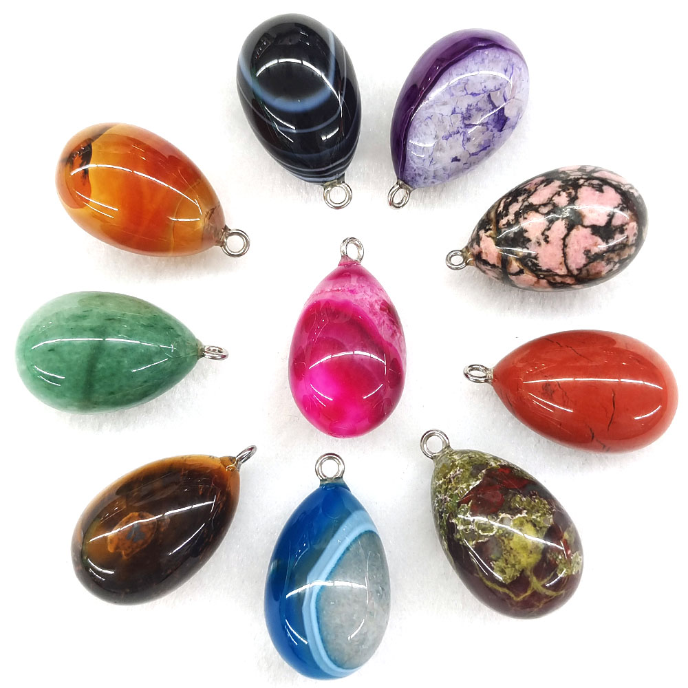 Crystal Pendant Necklace Natural Stone - 30x19 mm Mini Yumurta Şeklinde Kolye