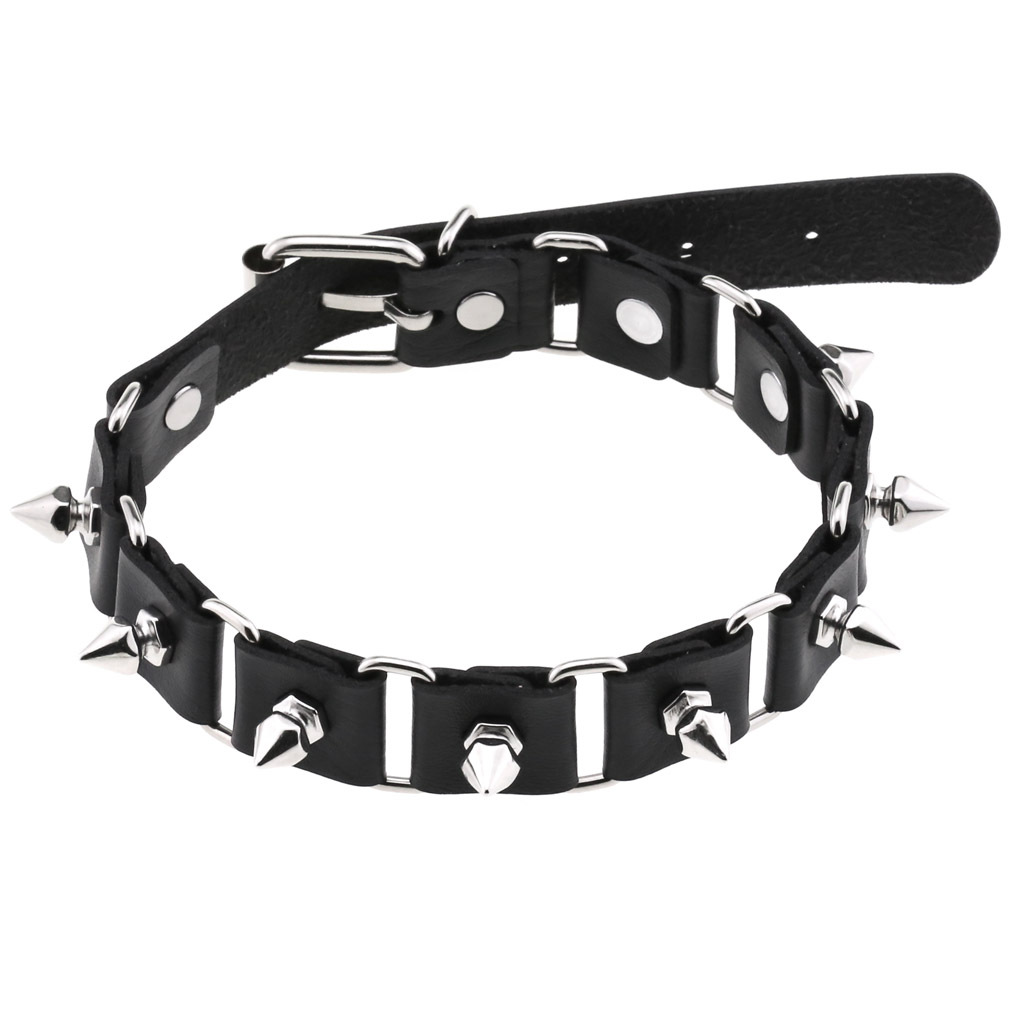 Goth Punk Spike Choker - Siyah deri kalp gerdanlık yaka kolye