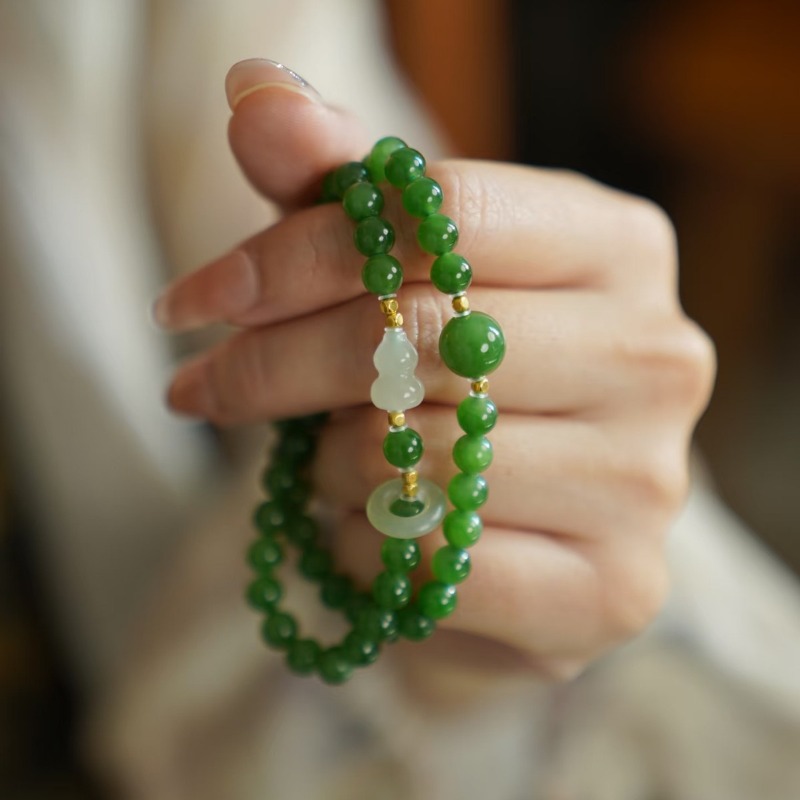 Bracelets - Doğal Yeşim Yeşili Çift Daireli Su