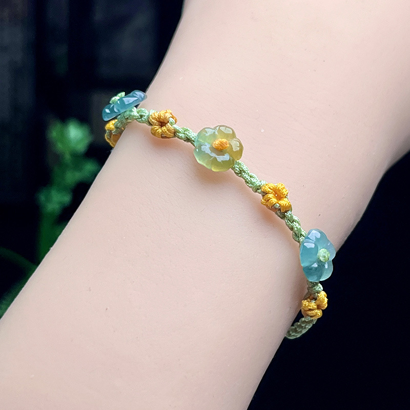 Bracelets - Myanmar Jadeit Çiçek Bilezik Gerçek Takı