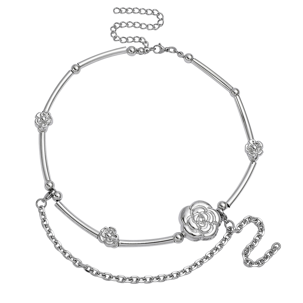 Layered Pendant Necklace Aesthetic - Y2K Estetiğiyle Tasarlanmış Kamelya Desenli Gümüş