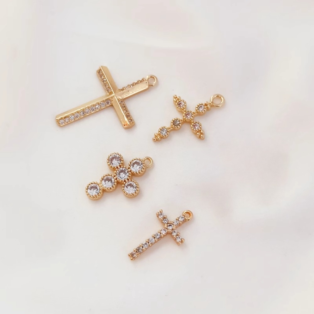 Cross Pendant Necklace Gold - 14 Ayar Altın Kaplama Zirkon Çapraz