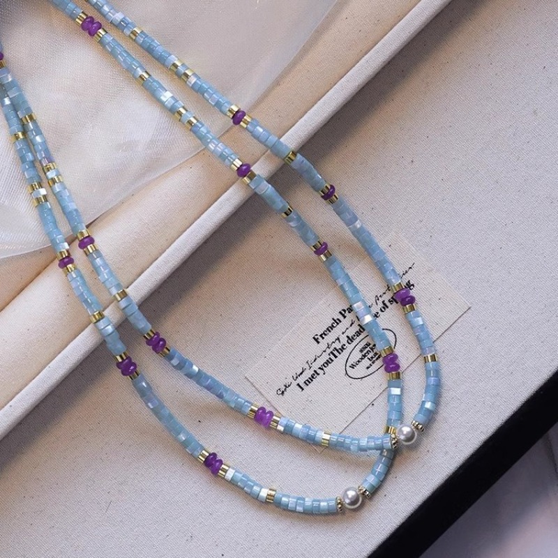 Pearl Choker Necklace Vintage - Minar Sıradışı Mavi Doğal Taş Kabuk