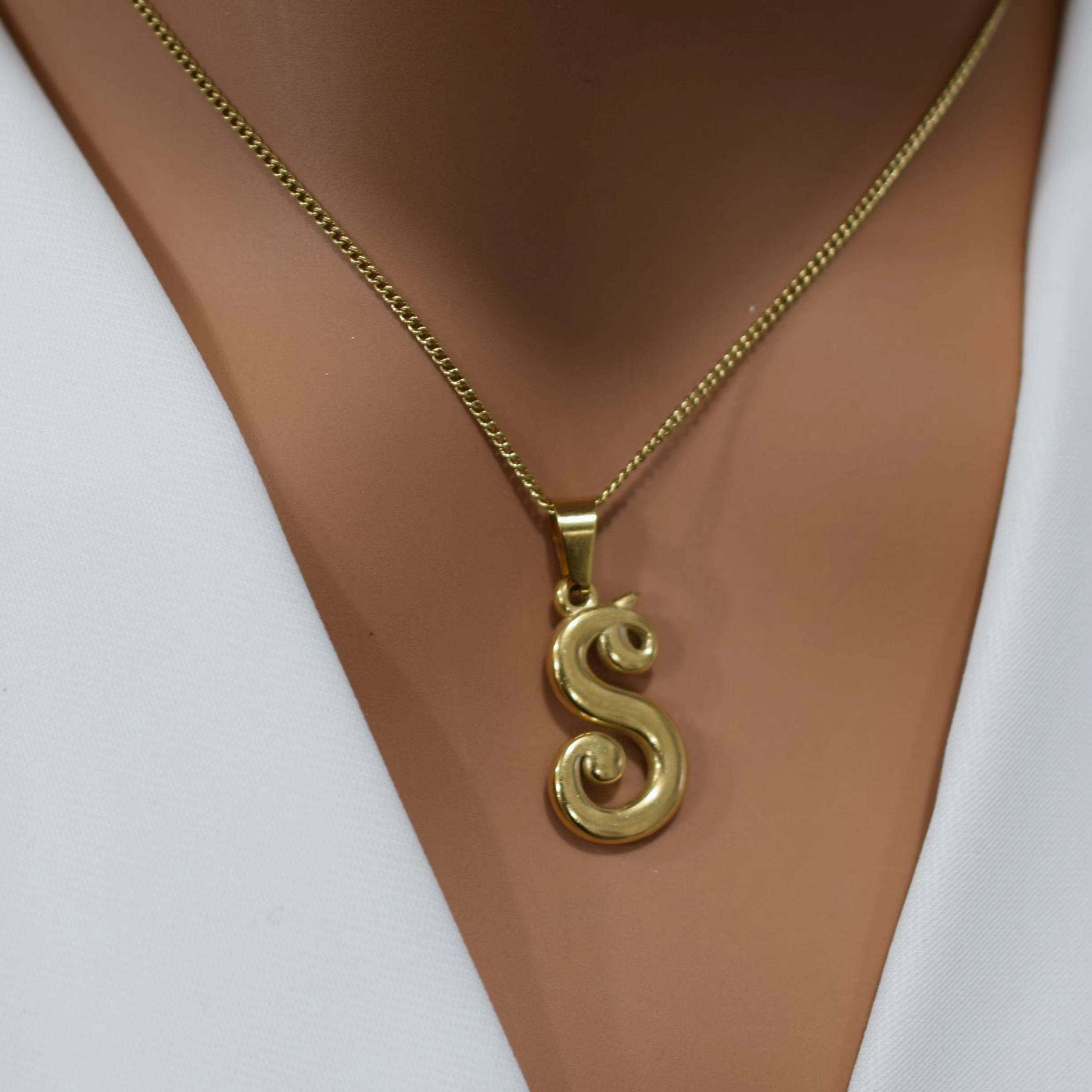 Initial Letter Necklace 18K Gold - 18 Ayar Altın Kaplama Paslanmaz Çelik
