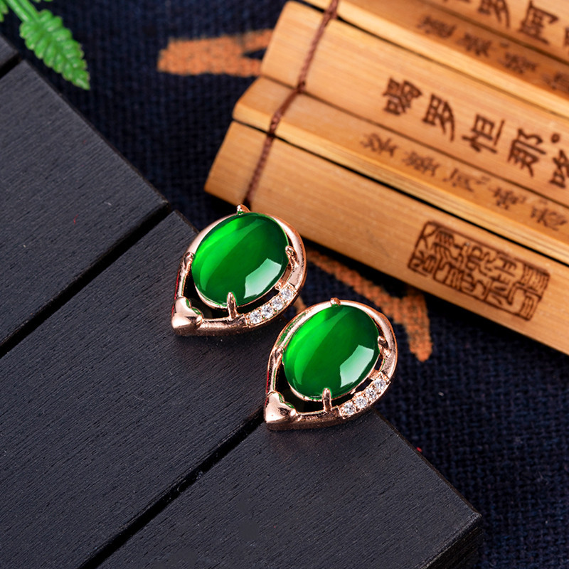 Earrings - Doğal yeşim çiçek küpe taş kulak