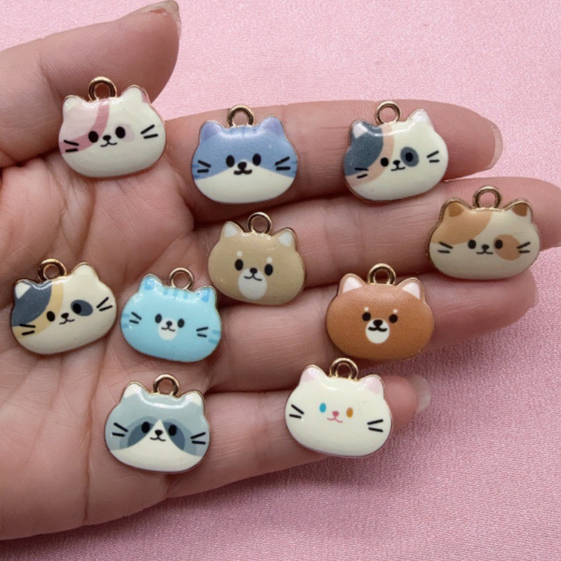 Earrings - 12 adet Baskılı Kedi Kafası Alaşım