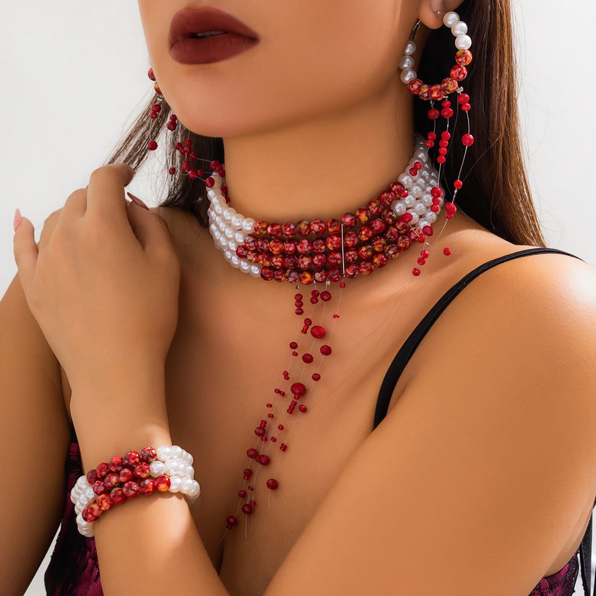 Çok katmanlı Vintage kırmızı k - Pearl Choker Necklace Vintage incelemesi ve fiyatı